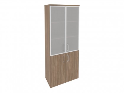 Офисная мебель ONIX O.ST-1.2R Шкаф высокий широкий (2 низких фасада ЛДСП + 2 средних фасада стекло в раме)